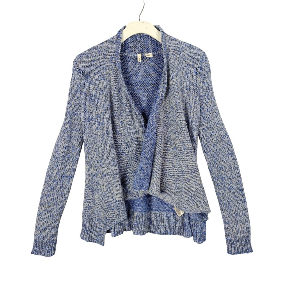 Moth Women Boho Wool Blend Cardigan XS Blue Marl Draped Open Front Sweater